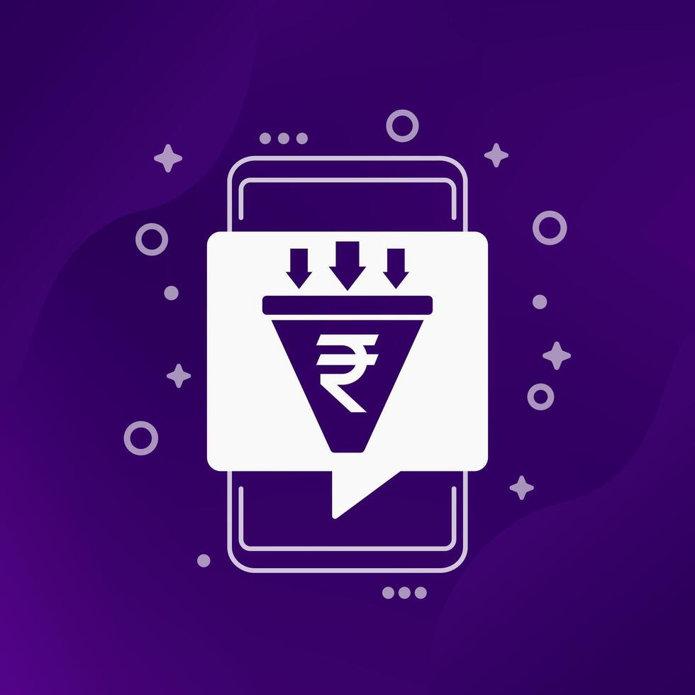 sales funnel icon with indian rupee and smart phone vector