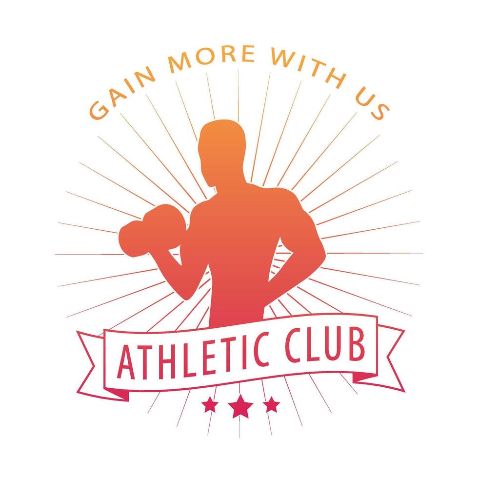 gain more with us emblem, logo with posing athlete, bodybuilder vector