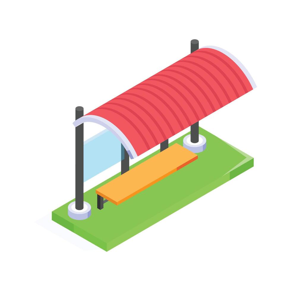 Simple bus stop with a red roof and a comfortable bench vector