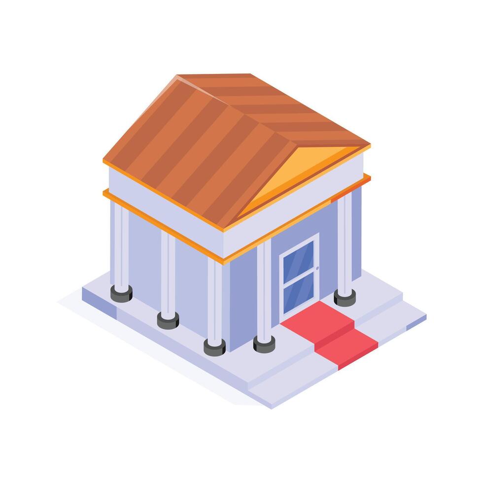 An editable isometric icon of bank building in modern style vector