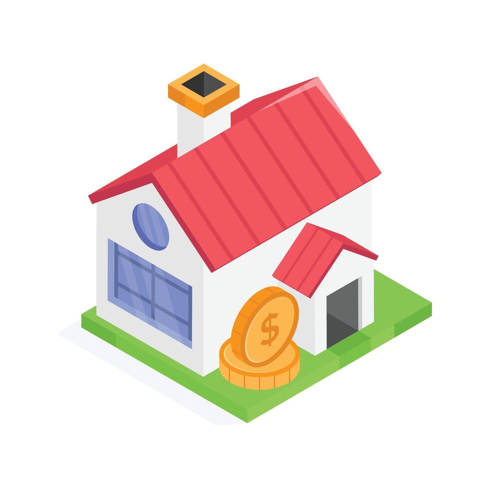 Get this amazing icon of home investment in isometric style vector