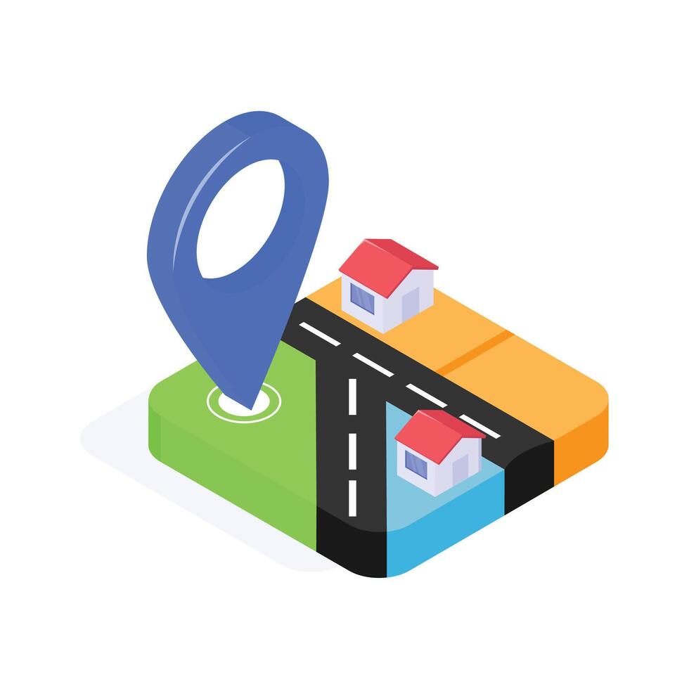 Pinpointed location with houses representing real estate geography vector
