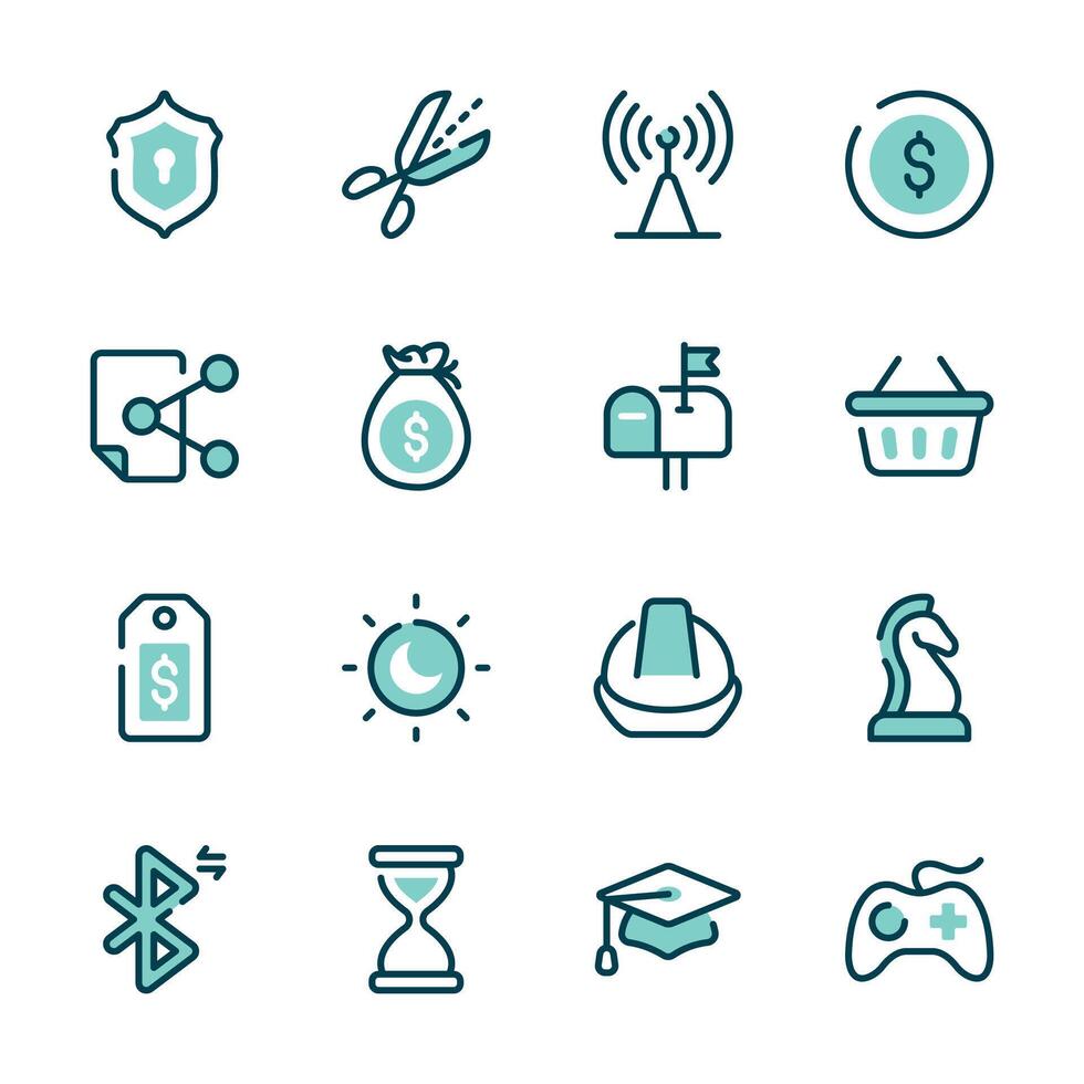 A set of simple icons representing various business and technology concepts vector