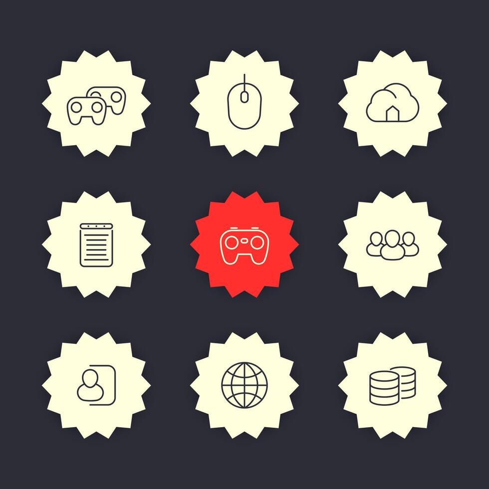 videogames, cooperative, multiplayer, console gaming line icons, illustration vector