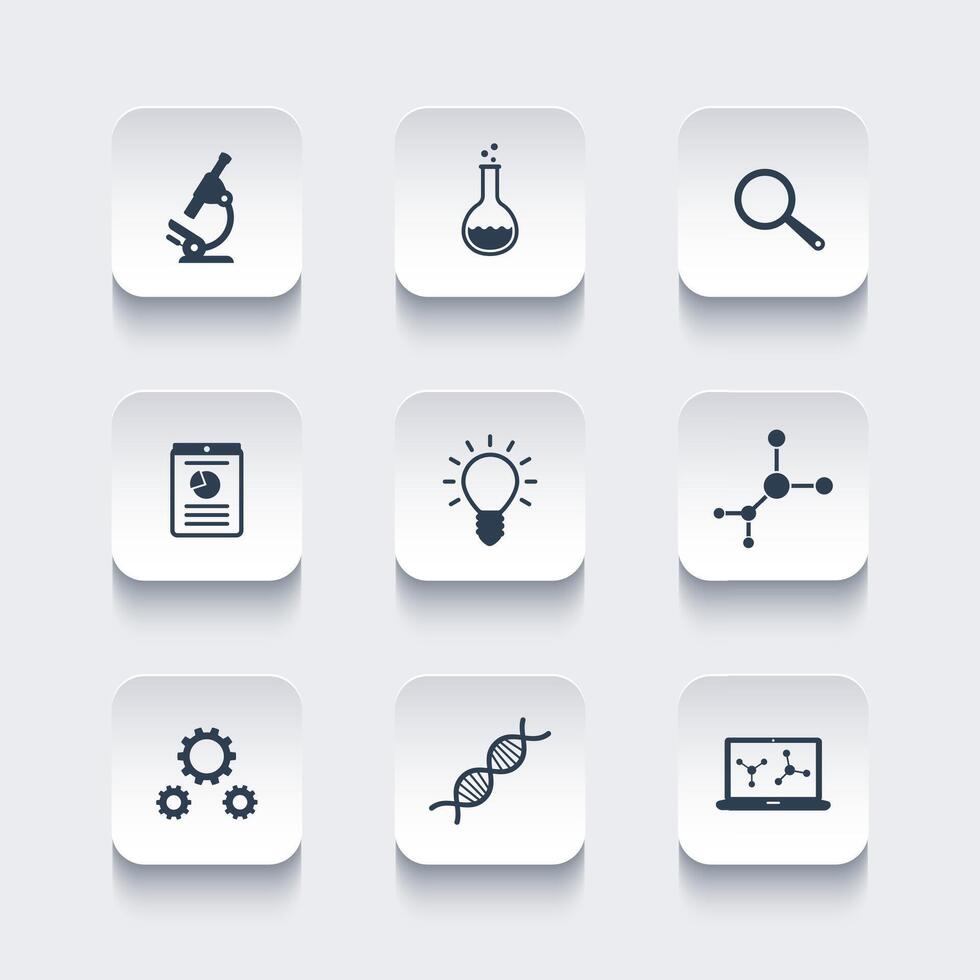 Science, research, laboratory rounded square icons, illustration vector
