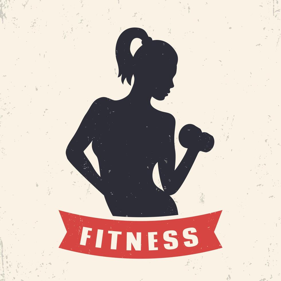 Fitness emblem element with exercising athletic girl, illustration vector