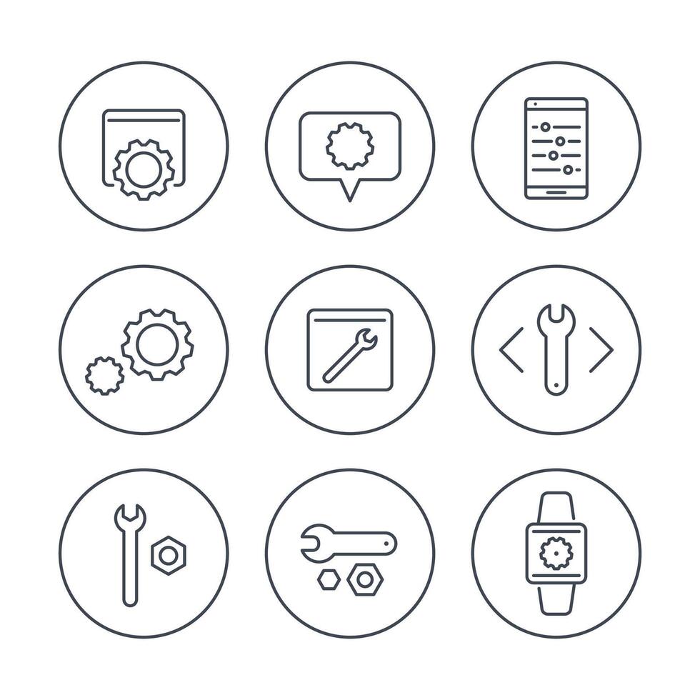 settings, tools, service line icons in circles, illustration vector