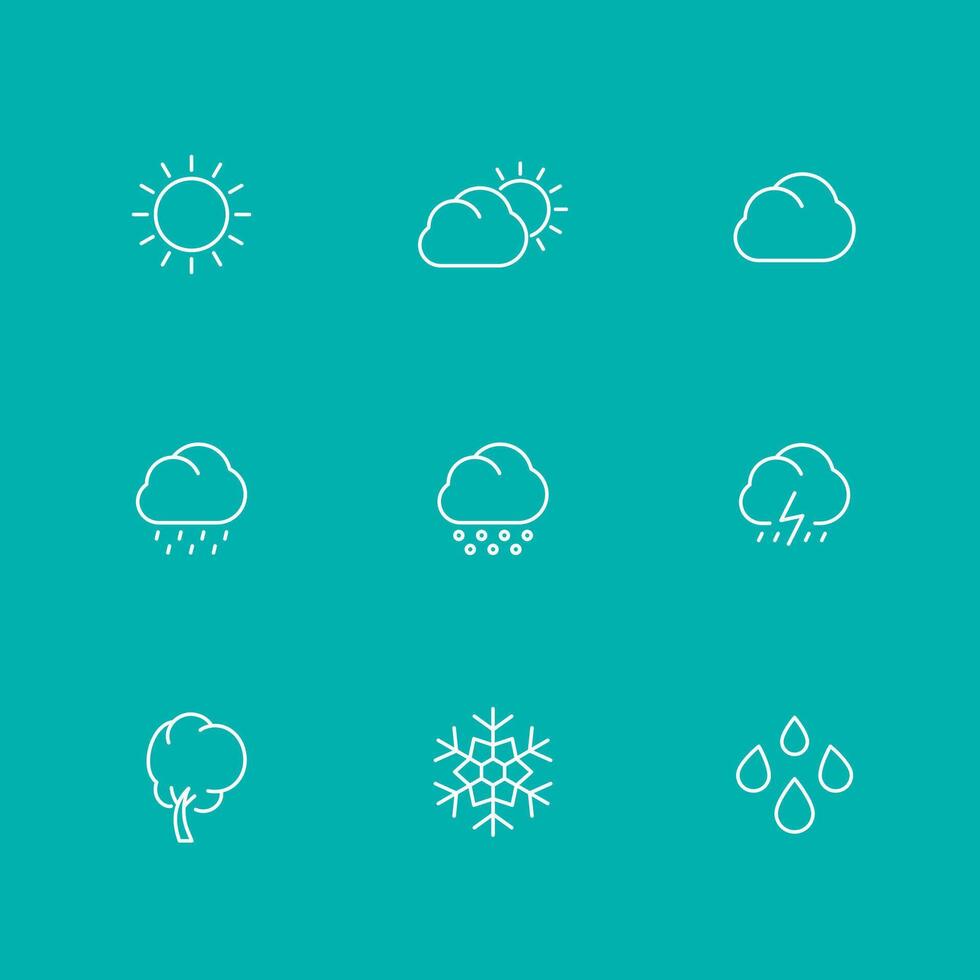 Weather line icons, sunny, cloudy day, rain, hail, snow, wind, isolated set, illustration vector