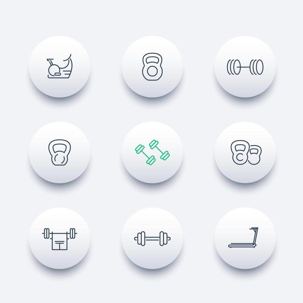 Gym equipment line octagon icons set, illustration vector