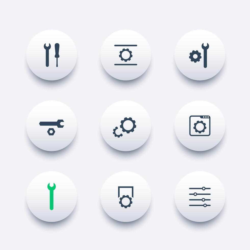 settings, configuration, development modern round icons, illustration vector
