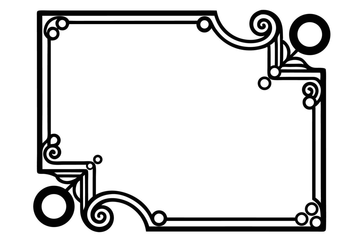 a black and white drawing of a frame with a scroll vector