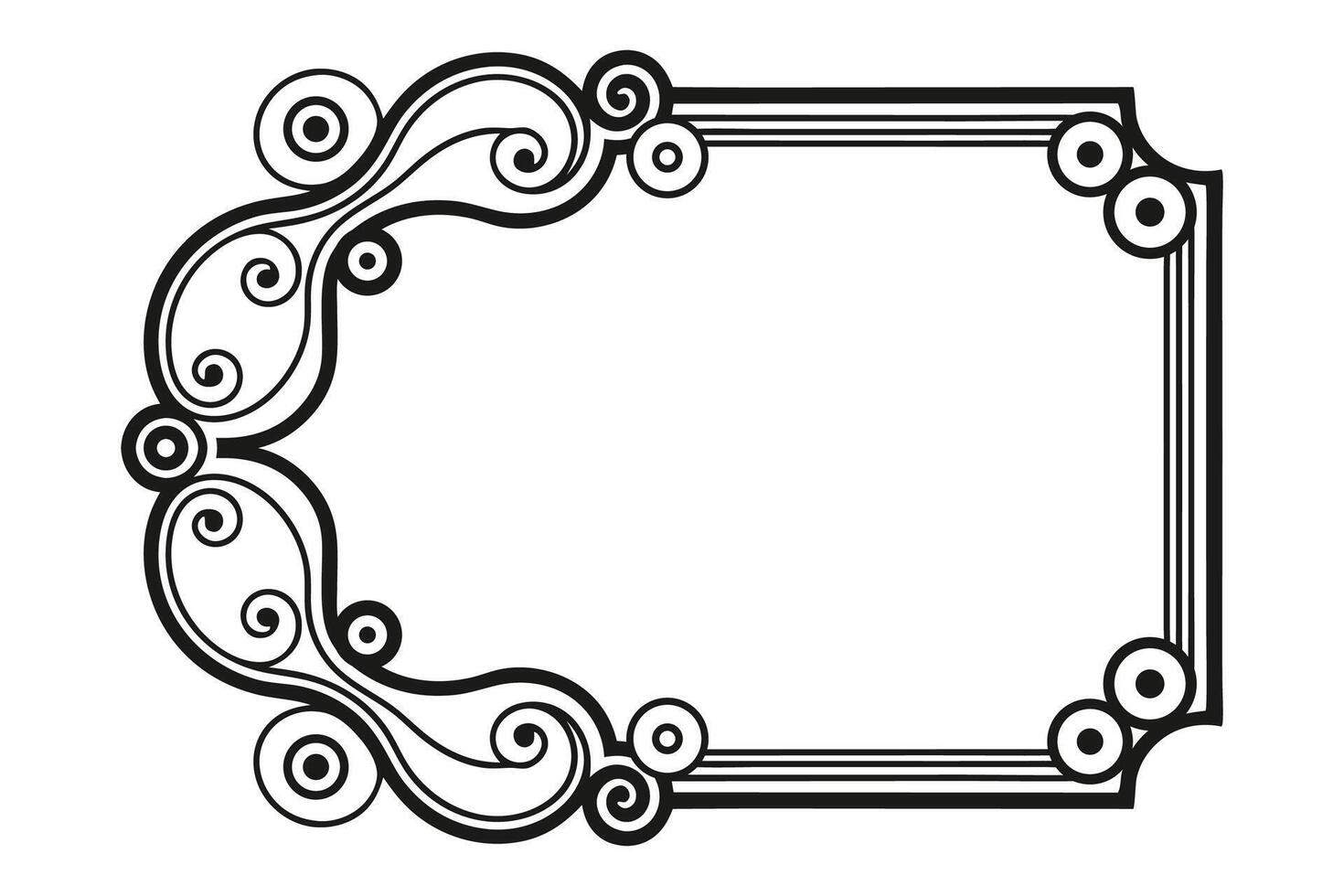 a black and white drawing of a frame with swirls vector