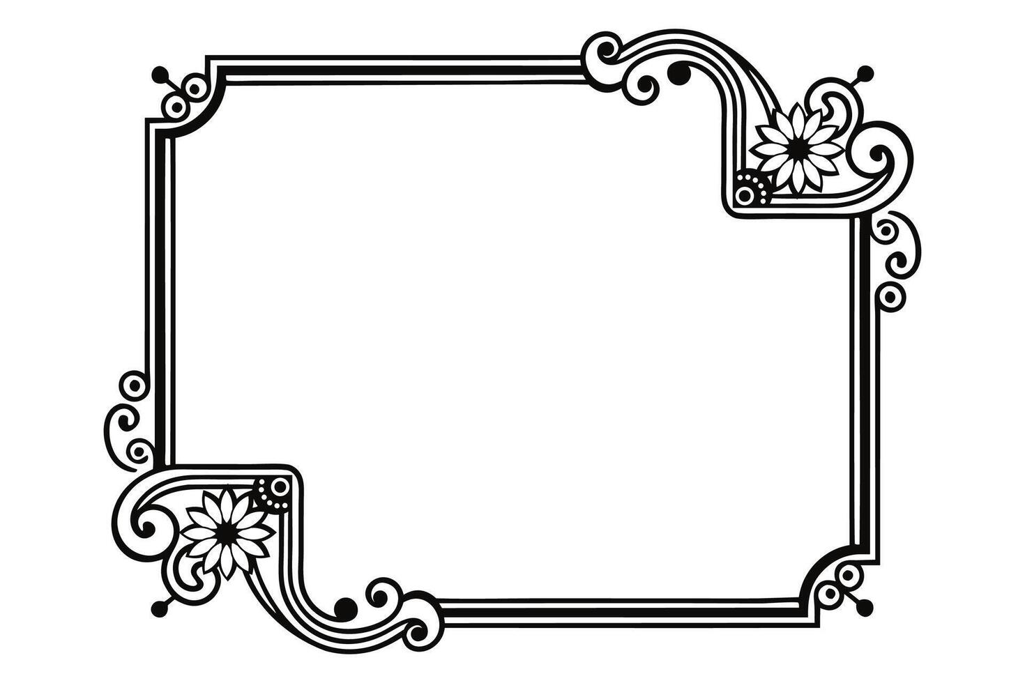 a black and white drawing of a square frame with flowers vector