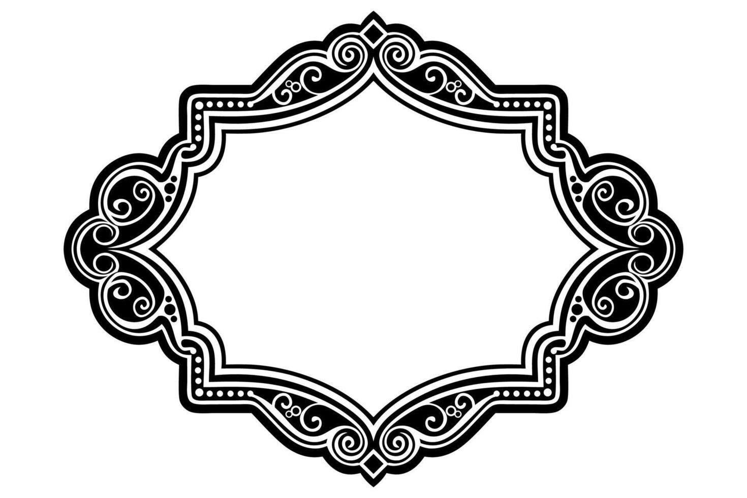a black and white ornate frame with a scroll vector