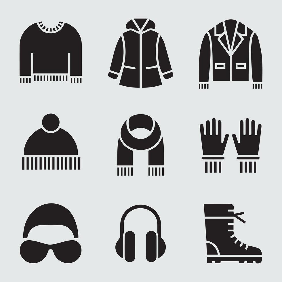 Set Of Linear Clothes And Accessories Icons Silhouette vector