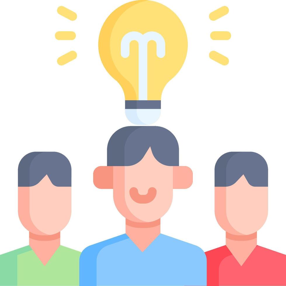 Illustration of a group of people with a light bulb above their heads vector