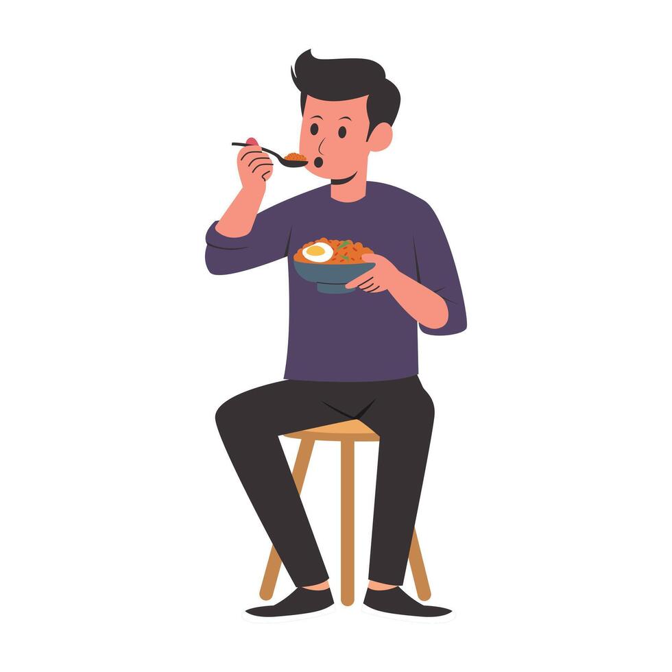 Illustration of a Man Eating Fried Rice vector