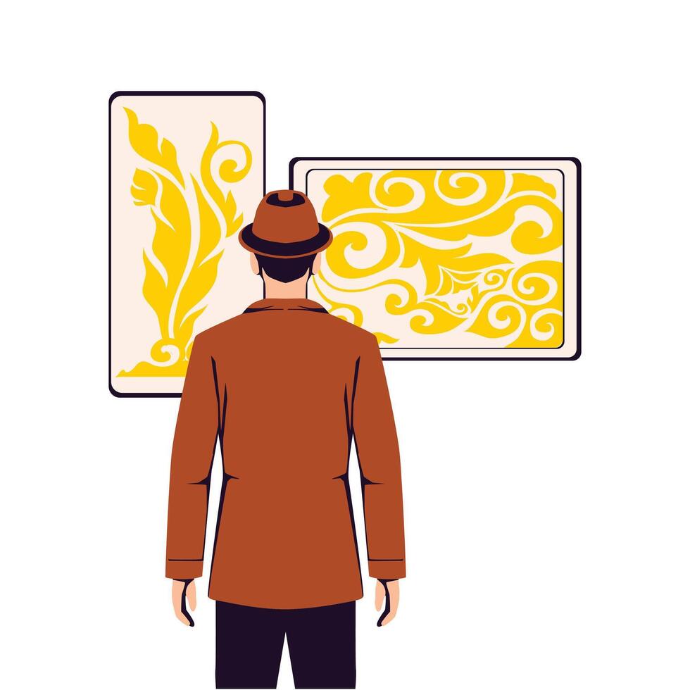 Illustration of a Man Looking at a Painting vector