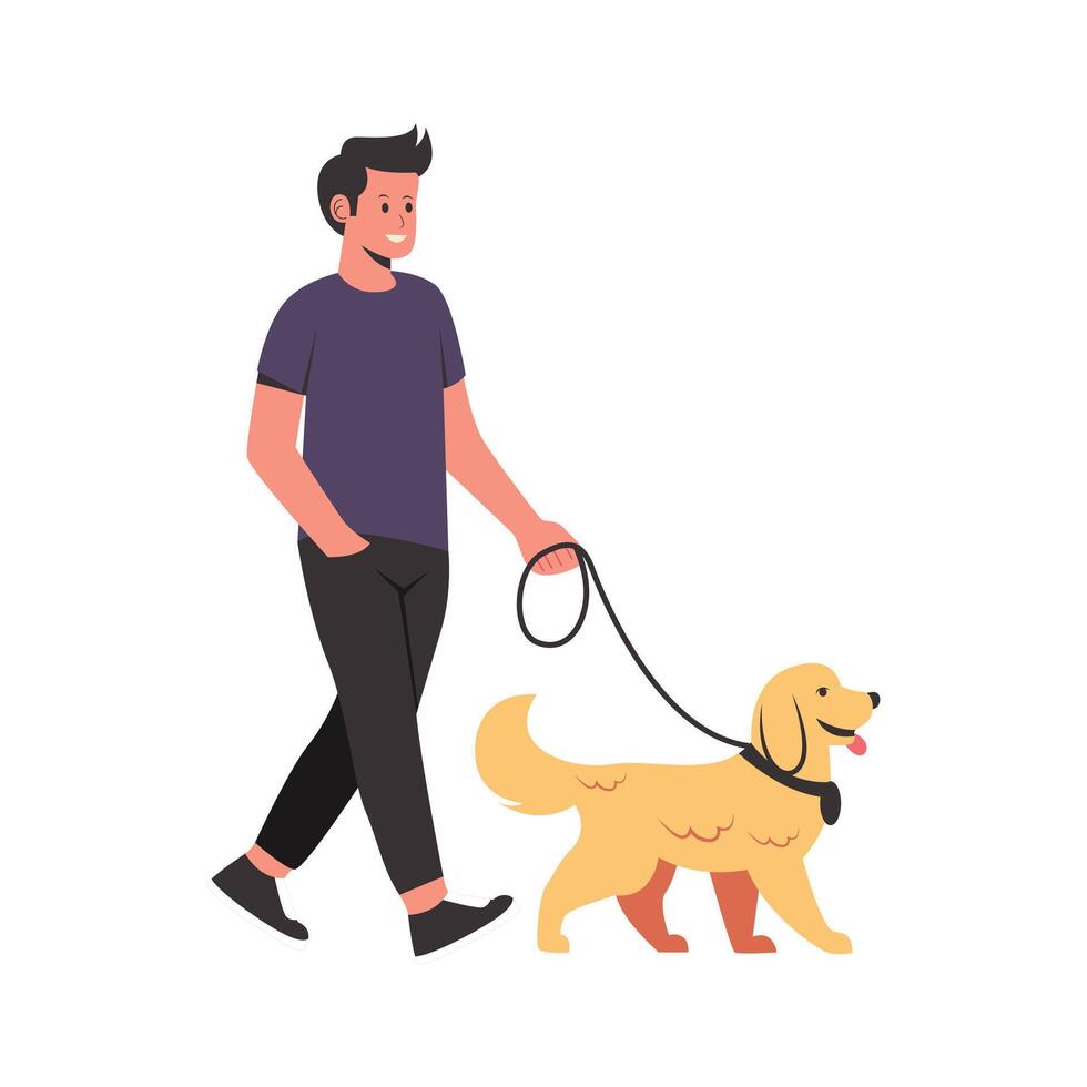 Illustration of a Man Walking with His Dog vector