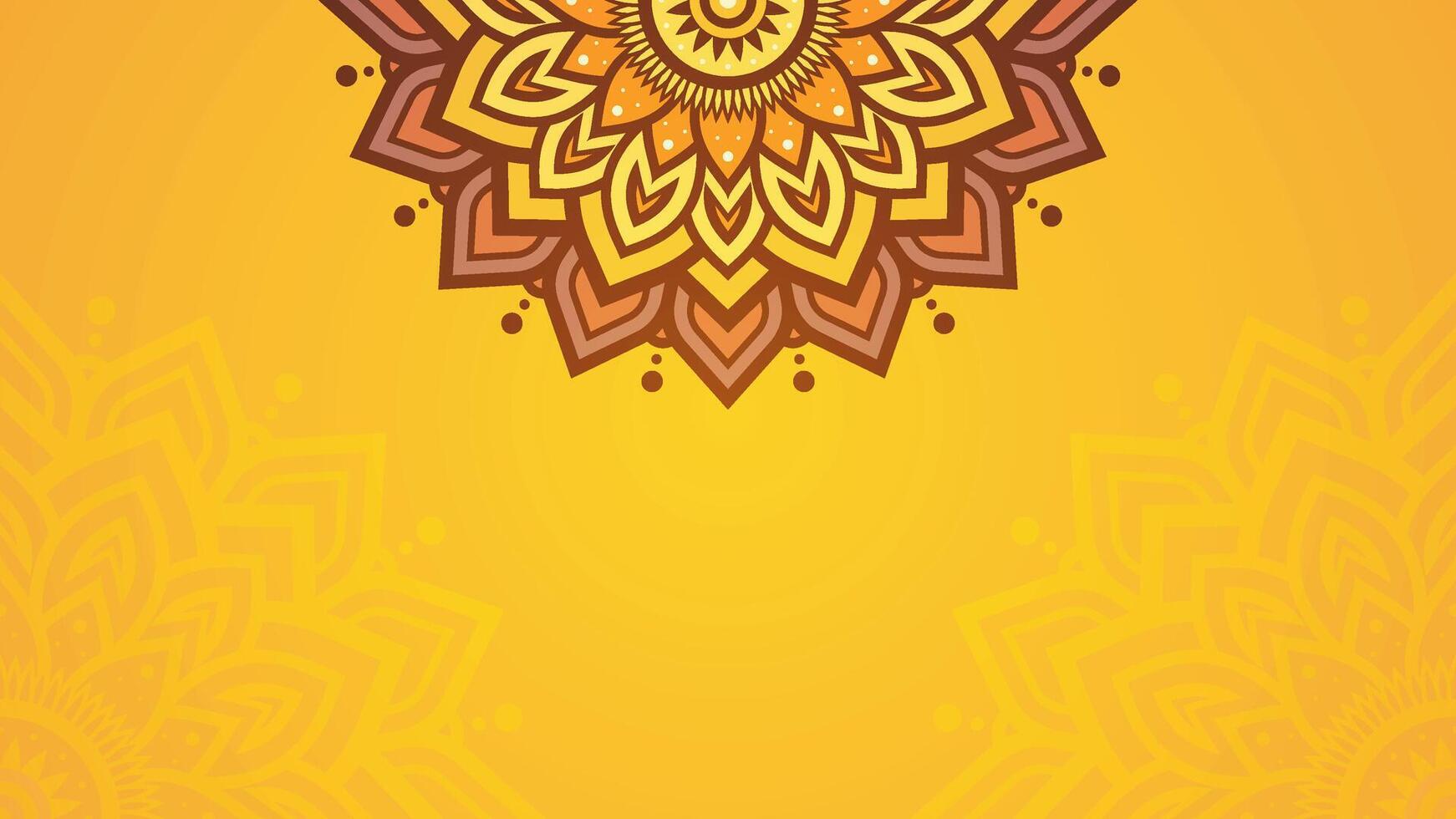Elegant and Decorative Yellow Mandala Pattern with Vibrant Top Border on Warm Yellow Horizontal Background vector