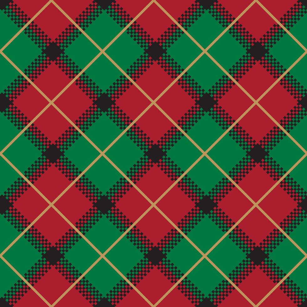 Seamless Green Red Gold Gingham Plaid Tartan Pattern vector