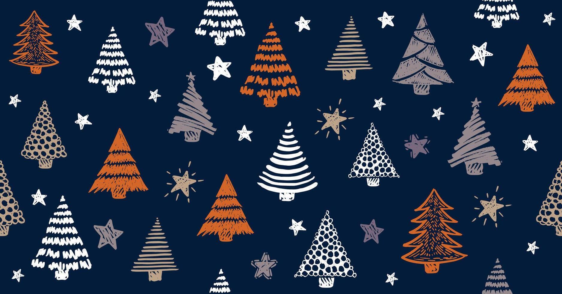 New Year set on blue, Christmas tree, hand drawn illustrations. vector