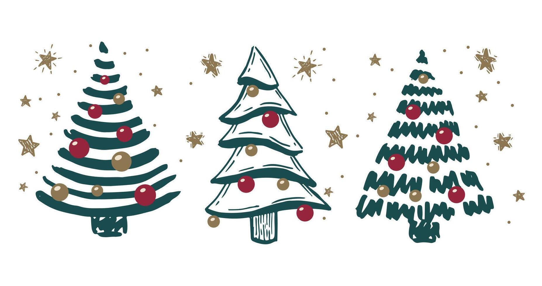 Christmas tree with ball hand drawn illustrations. vector
