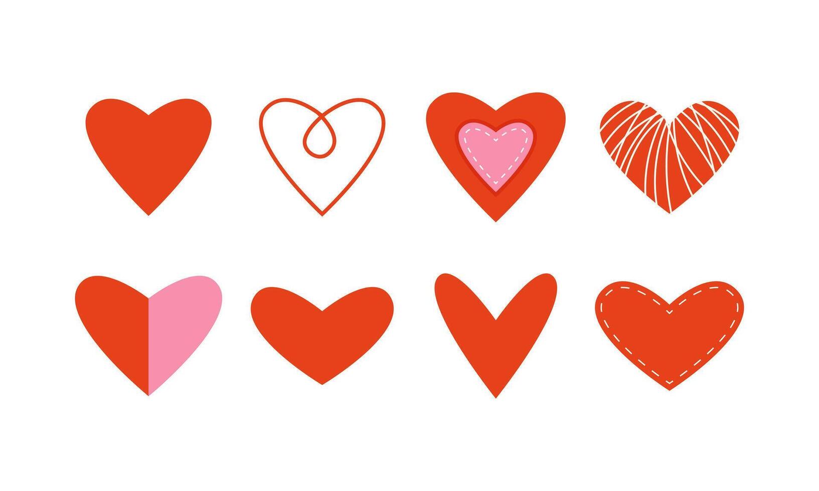 Collection of 8 red hearts in different shapes vector