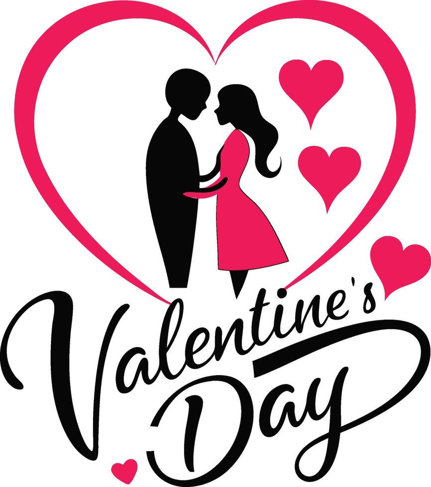 Valentine Day Emblem with Romantic Couple and Heart Motif vector