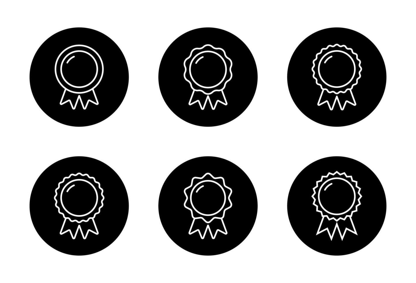 Award ribbon outline icon set on black circle. Prize, medal badge sign symbol vector