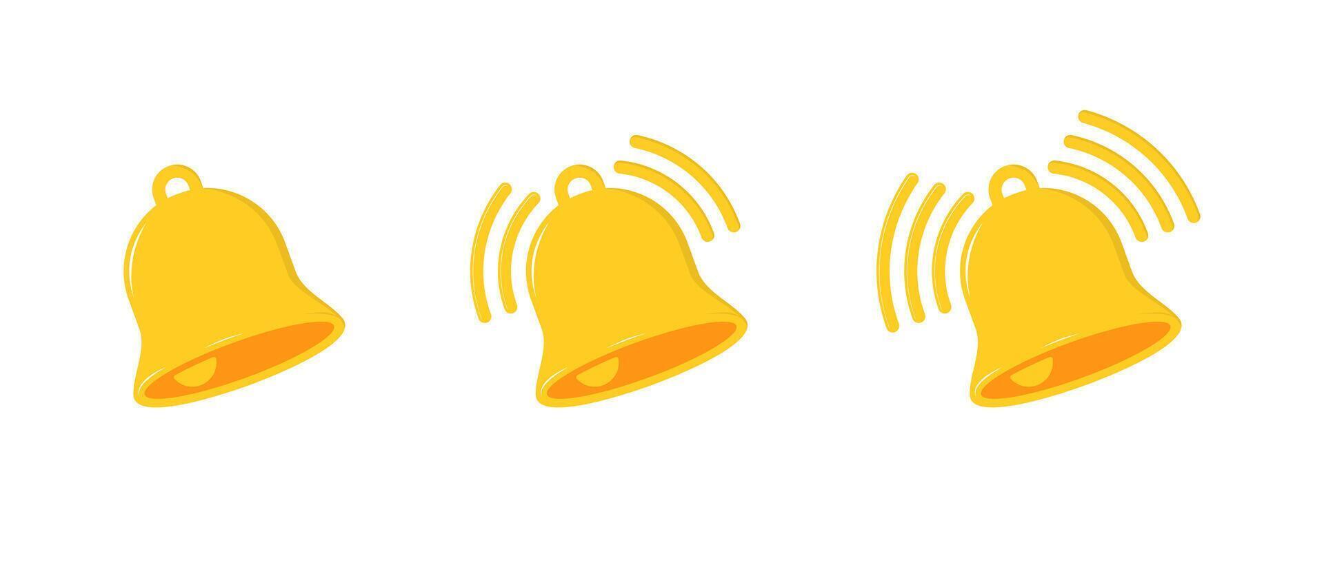 Ringing bell icon set in flat design. Notification reminder, notice sign symbol vector