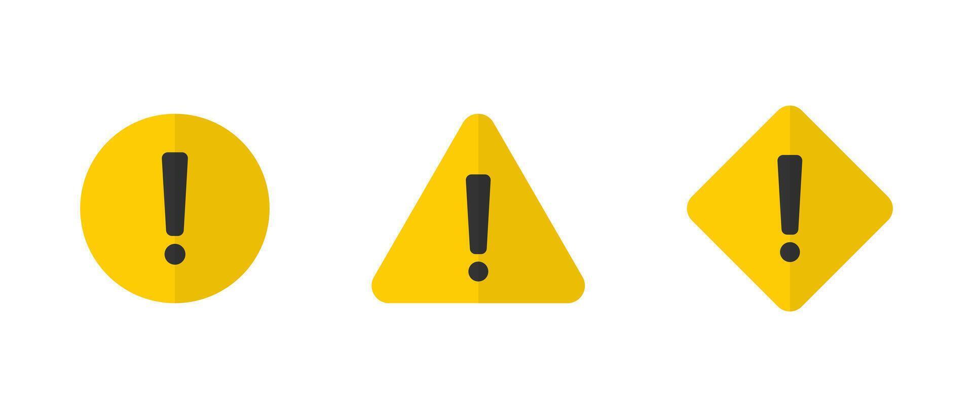 Warning sign icon set in flat design. Attention, danger symbol vector