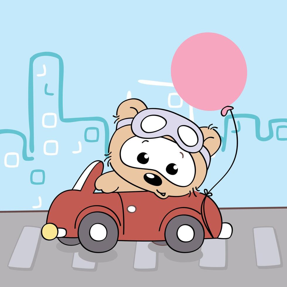 Bear Driving with Red Balloon vector