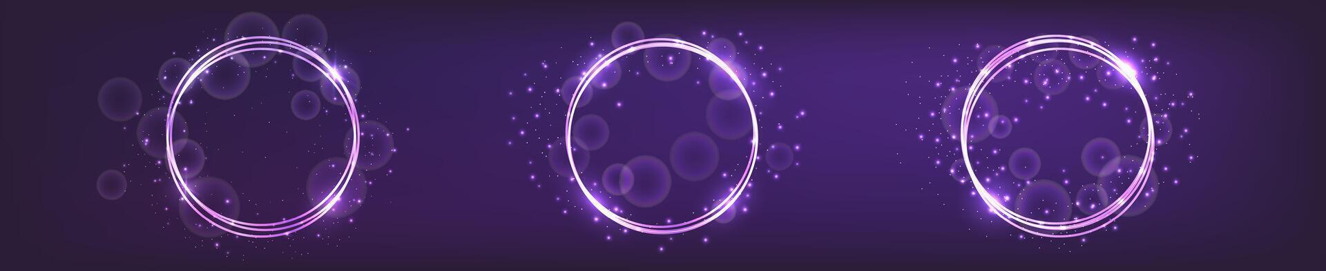 Neon round frame with shining effects and sparkles vector