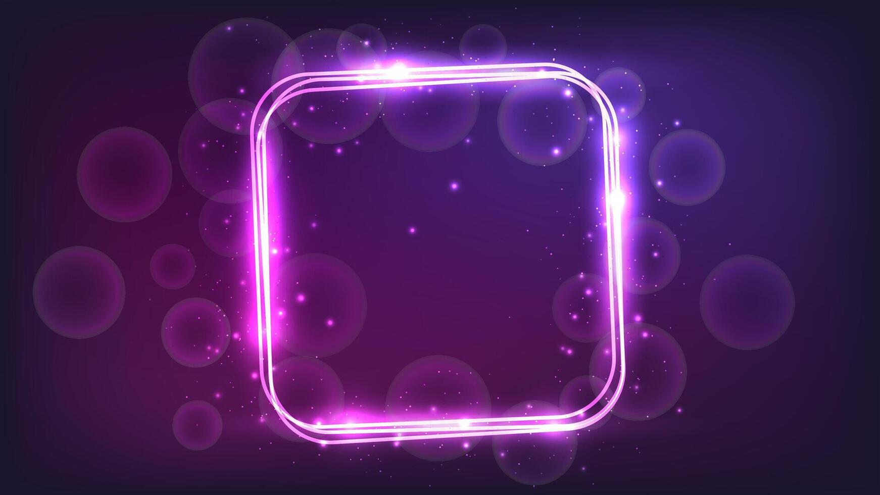 Neon rounded square frame with shining effects vector