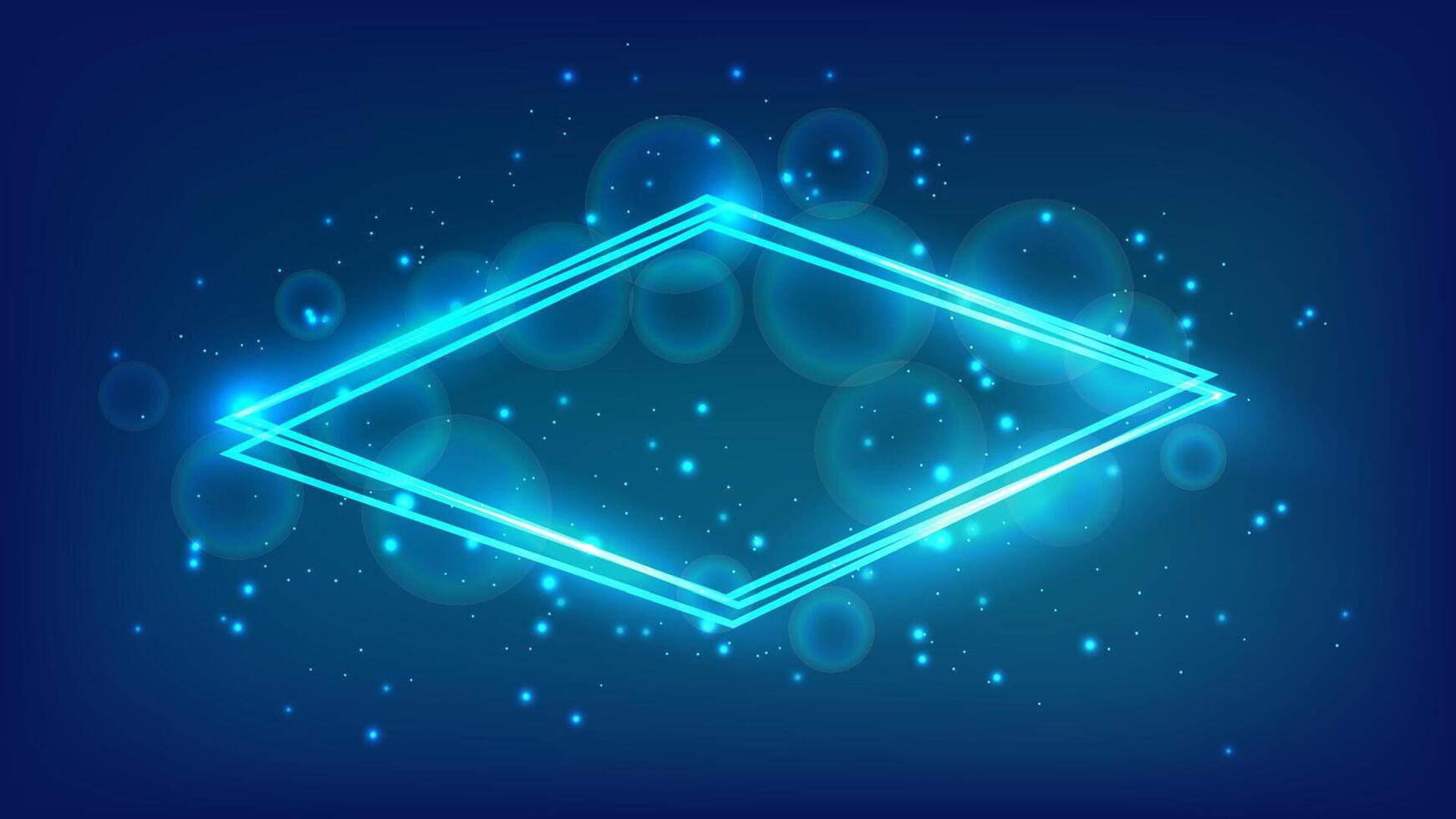 Neon rhombus frame with shining effects and sparkles vector