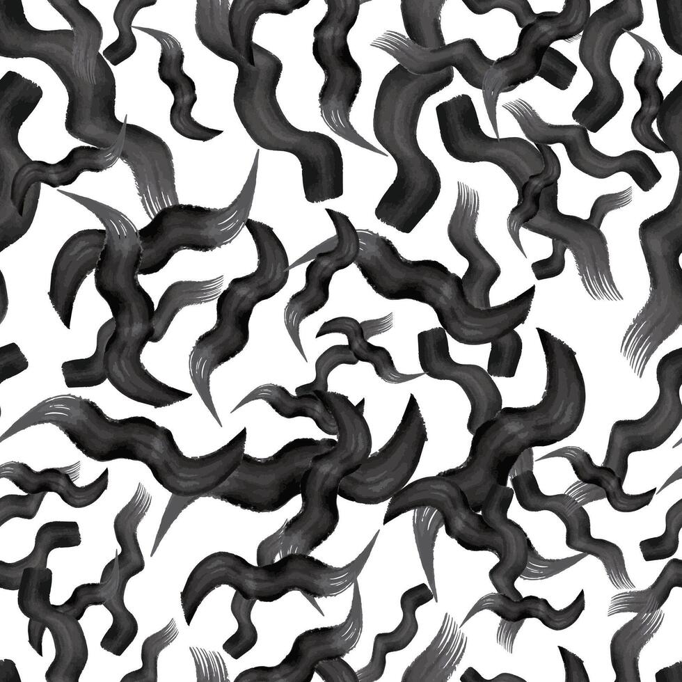 Seamless pattern with black wavy grunge brush strokes vector