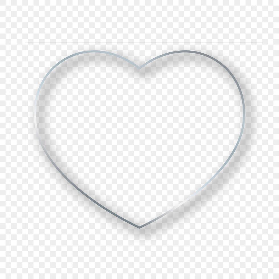 Silver glowing heart shape frame with shadow vector
