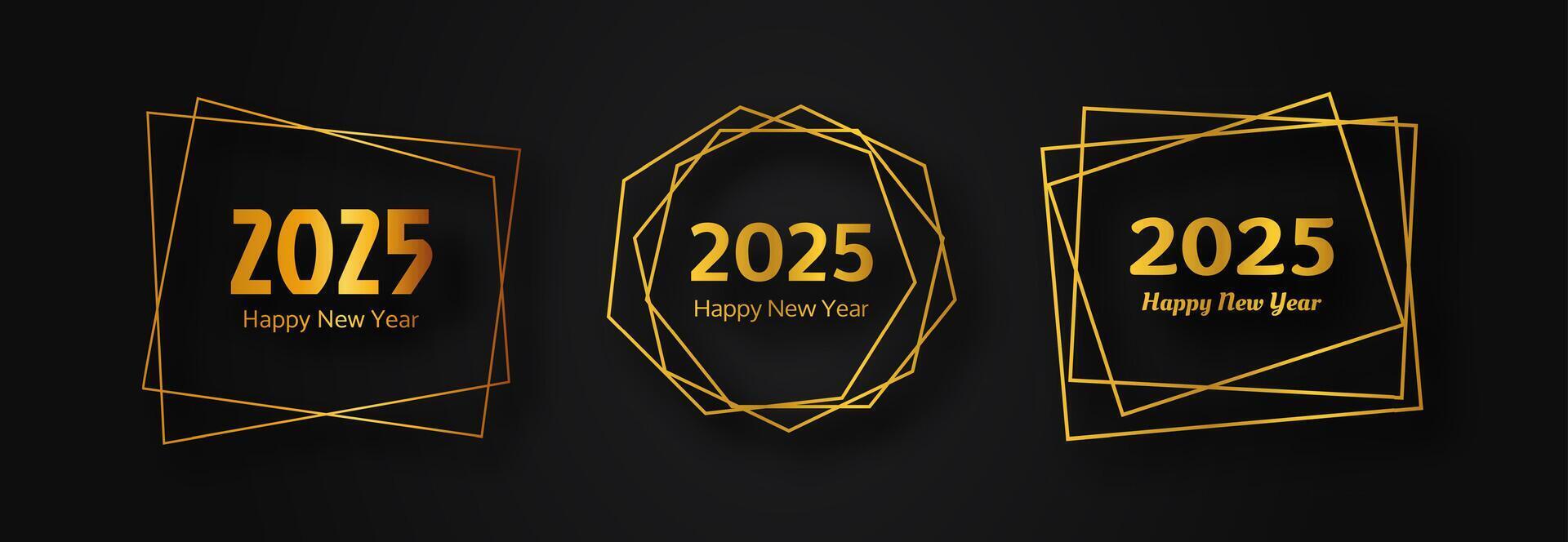 2025 Happy New Year gold geometric polygonal background vector