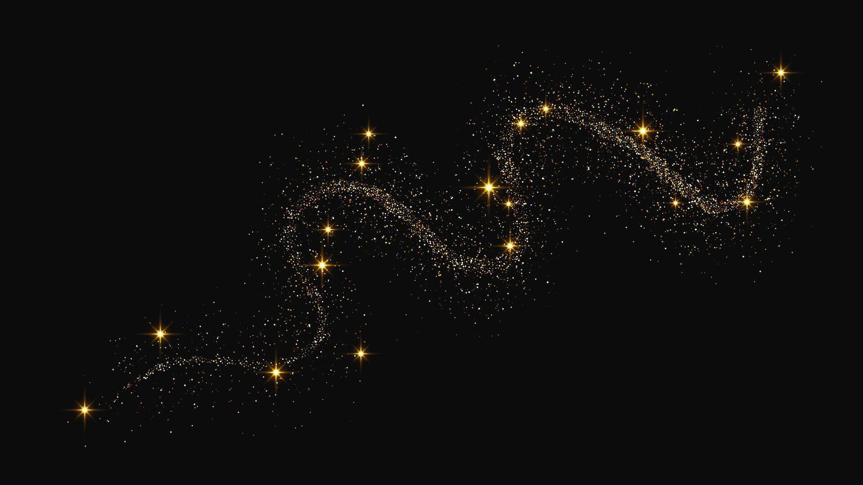 Gold glittering confetti wave and stardust vector