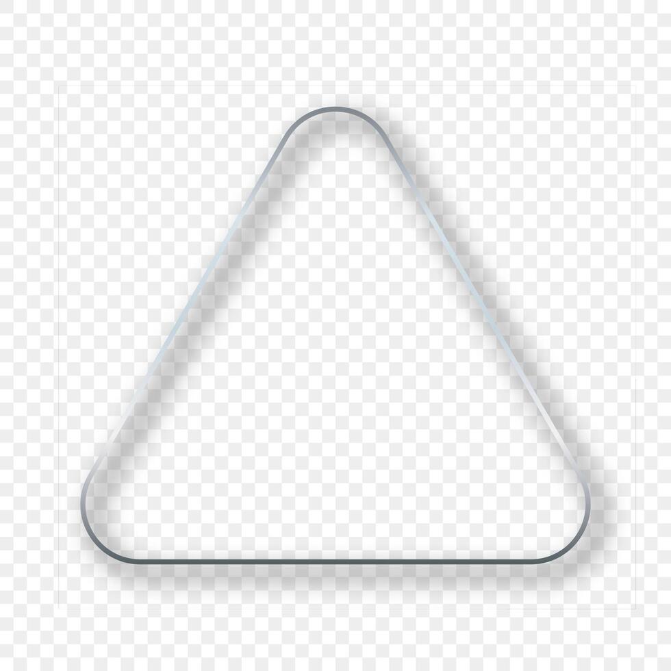 Silver glowing rounded triangle frame with shadow vector