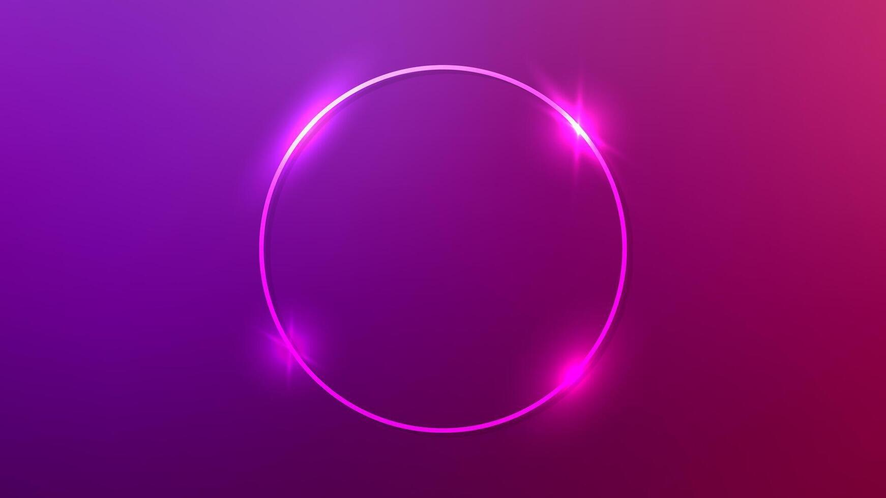 Neon circle frame with shining effects vector
