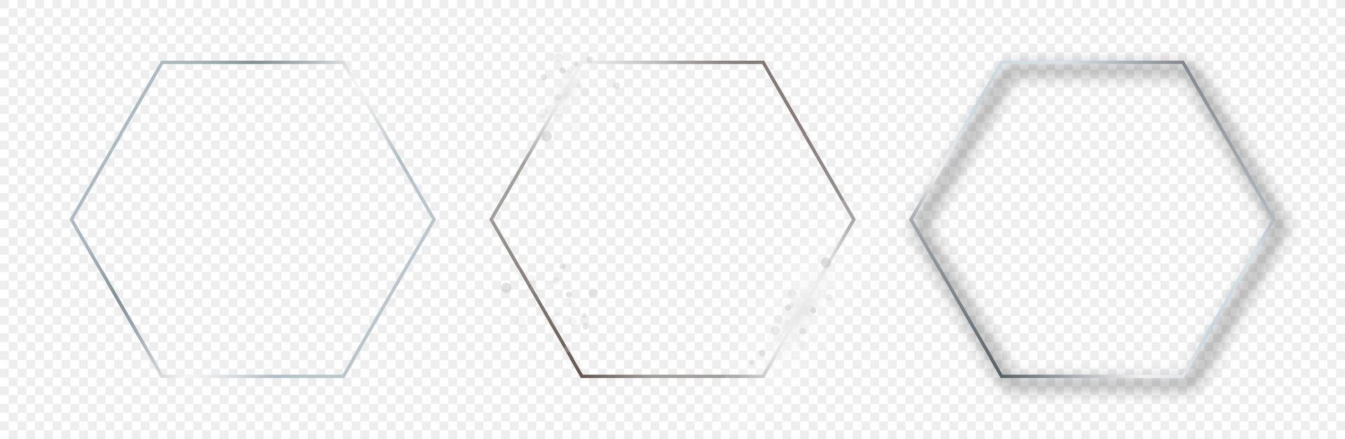 Silver glowing hexagon frame vector