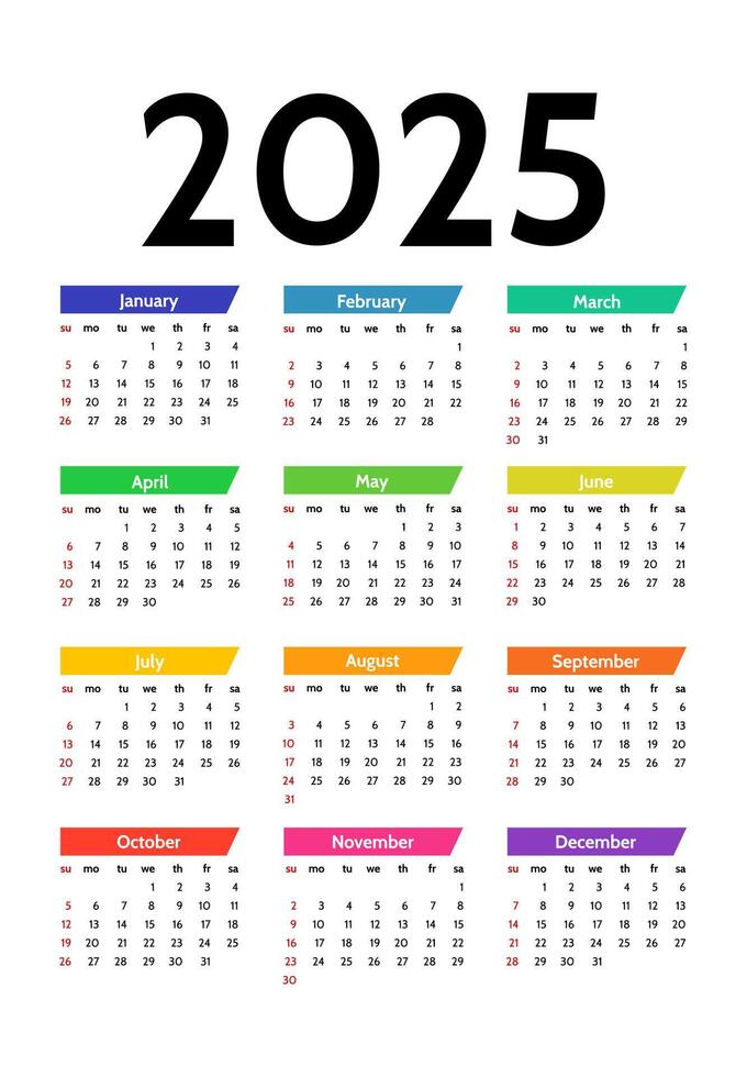 Calendar for 2025 isolated on a white background vector