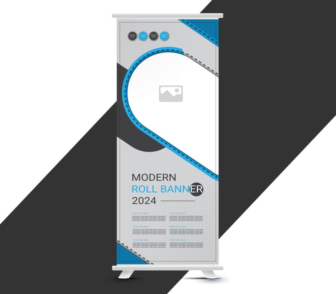 Modern blue and white business roll up banner template design vector