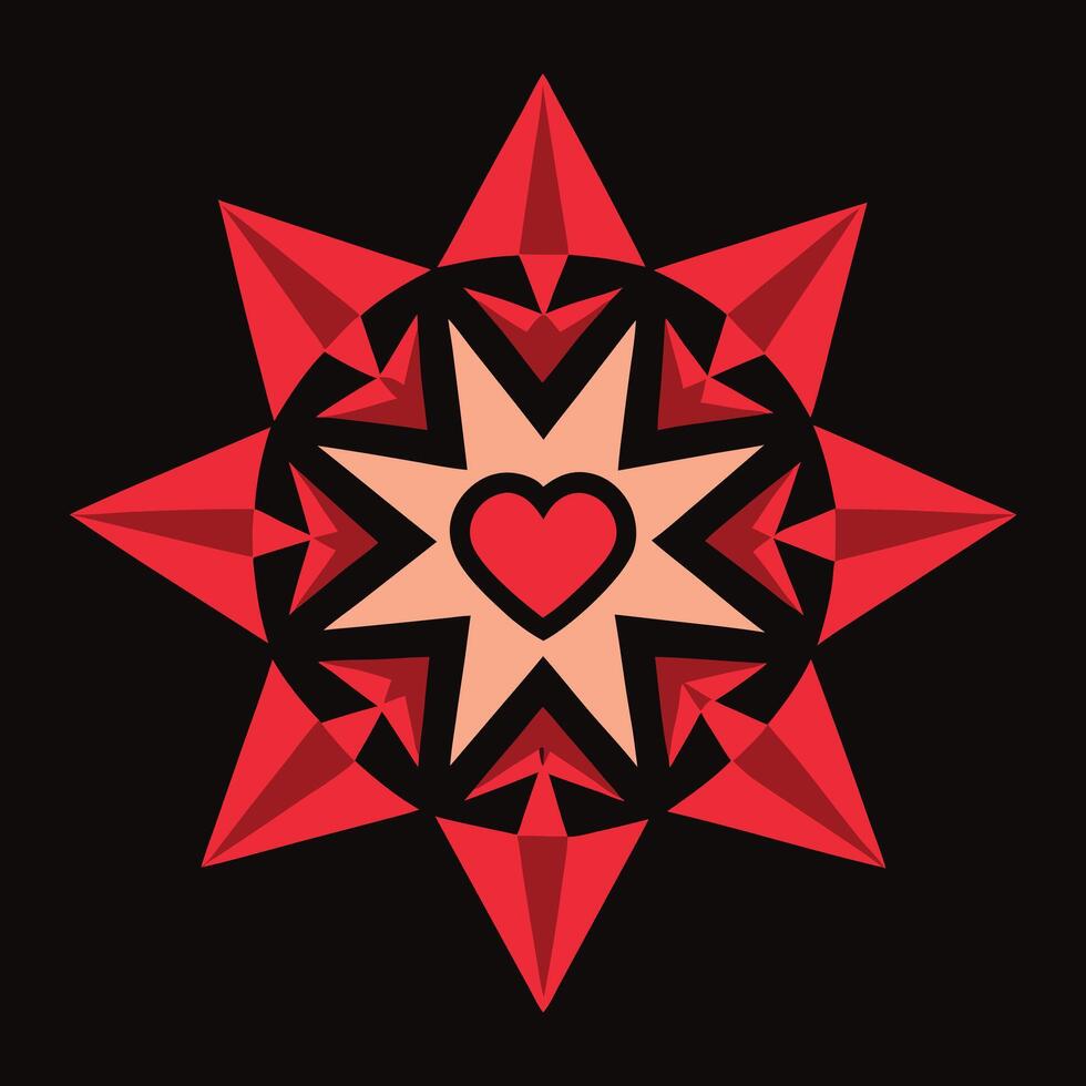 a red star with a heart in the center vector
