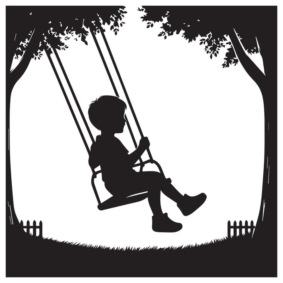 silhouette of a child on a swing vector