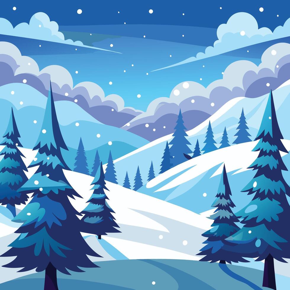 winter landscape with snow covered trees and mountains vector