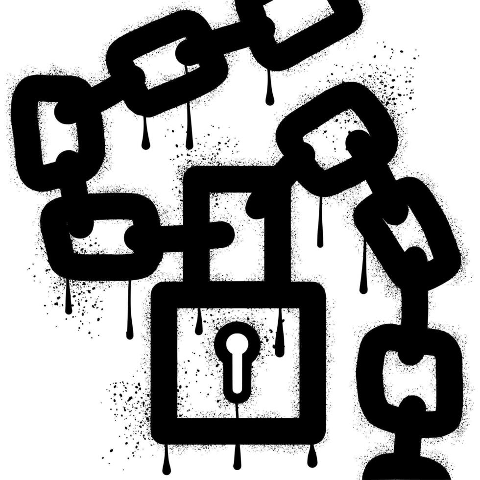 Chain padlock with black spray paint graffiti vector