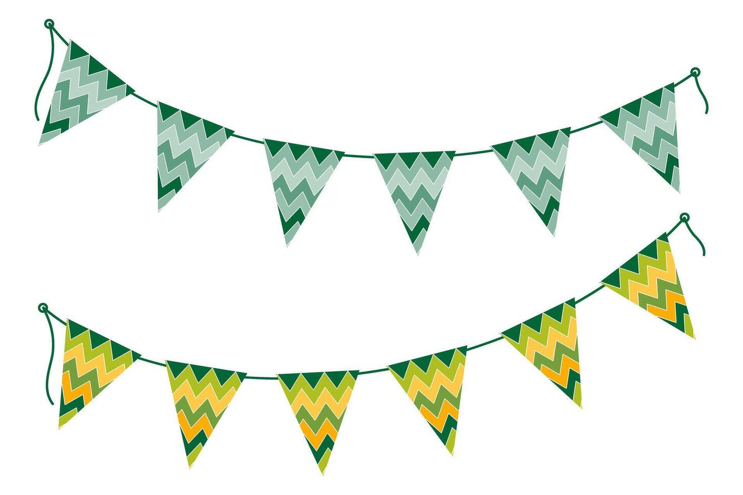 Triangular ornamental pennant garland on strip in trendy St Patrick Day shades Set 2 Festive element. Isolated illustration Thematic Cards, post, blogs, leaflets or web promo banner, label, tag vector